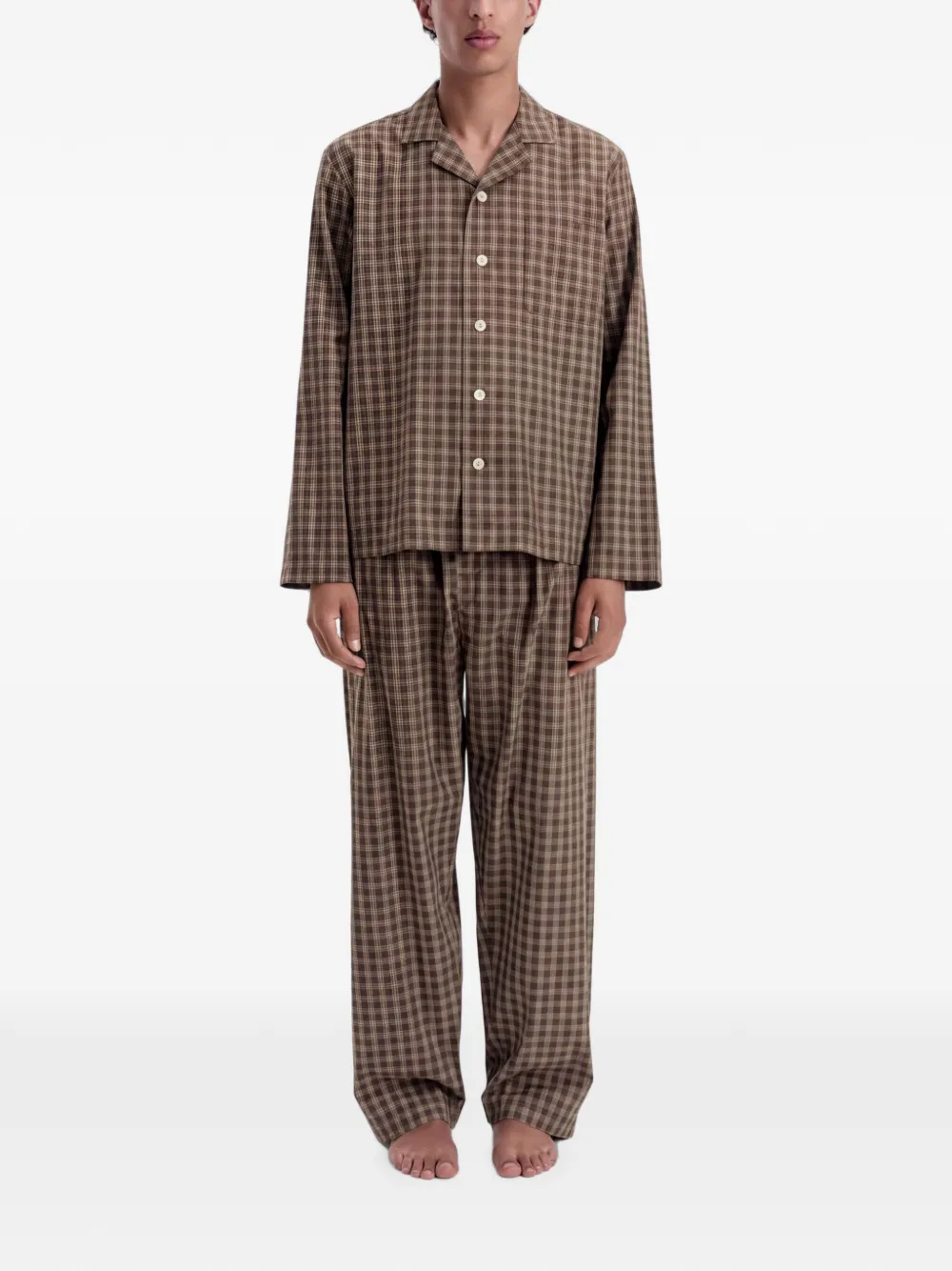 TEKLA Geruite katoenen pyjama Bruin