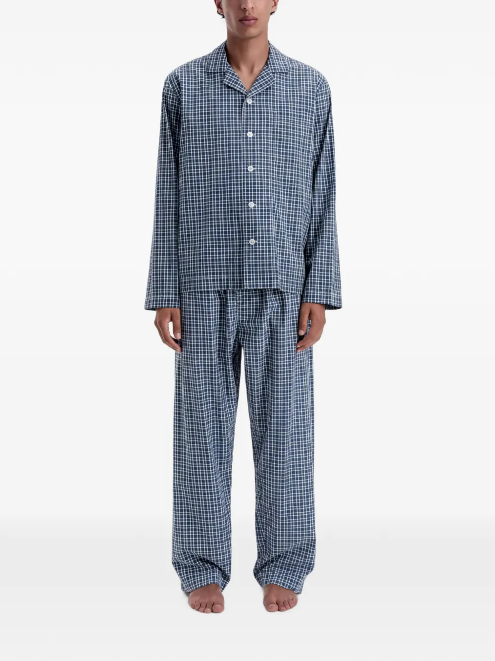 TEKLA Geruite katoenen-pyjama Blauw