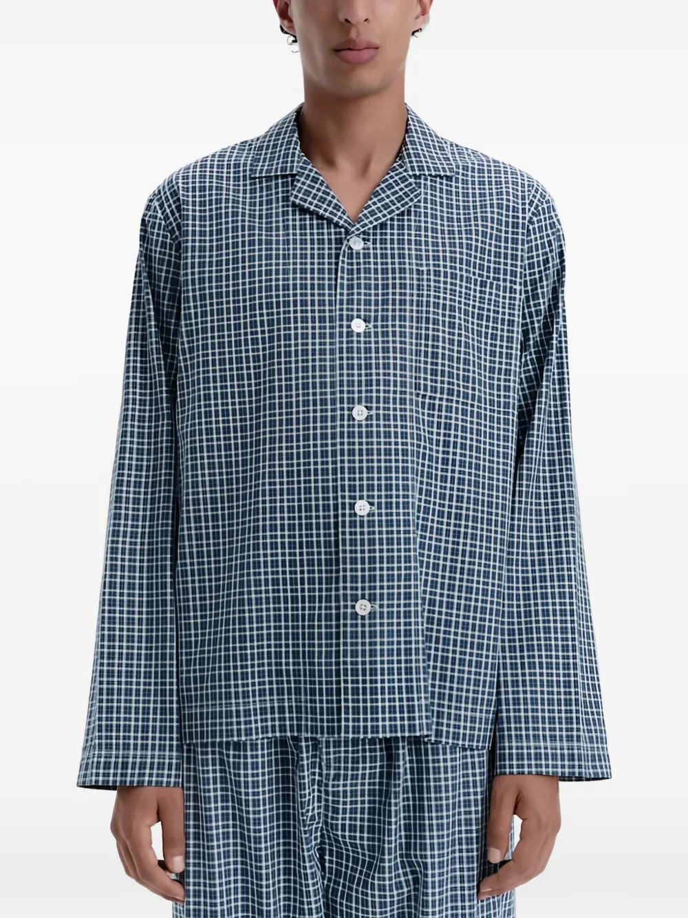 TEKLA Geruite katoenen-pyjama Blauw
