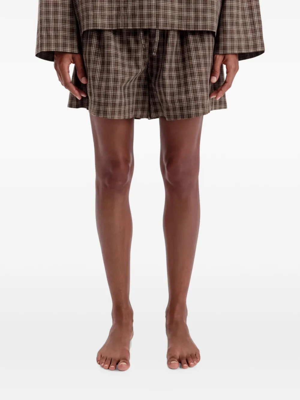 TEKLA Geruite pyjama van katoen Bruin