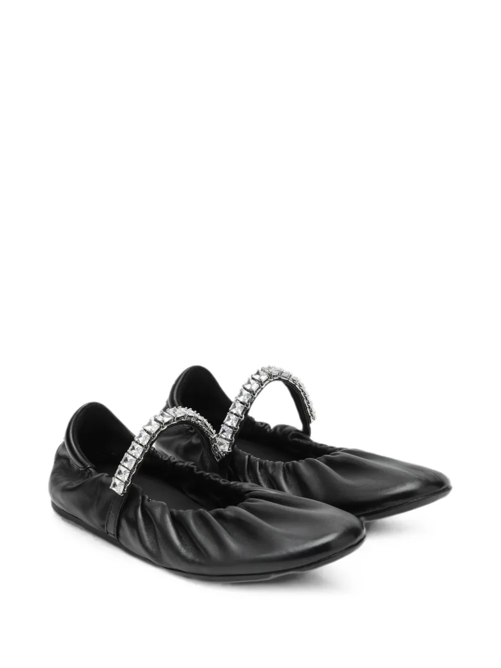 Jimmy Choo Jade black soft nappa leather ballerina flats with crystal strap Zwart