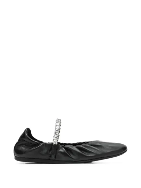 Jimmy Choo Jade black soft nappa leather ballerina flats with crystal strap