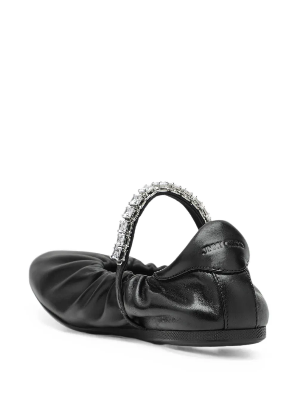 Jimmy Choo Jade black soft nappa leather ballerina flats with crystal strap Zwart