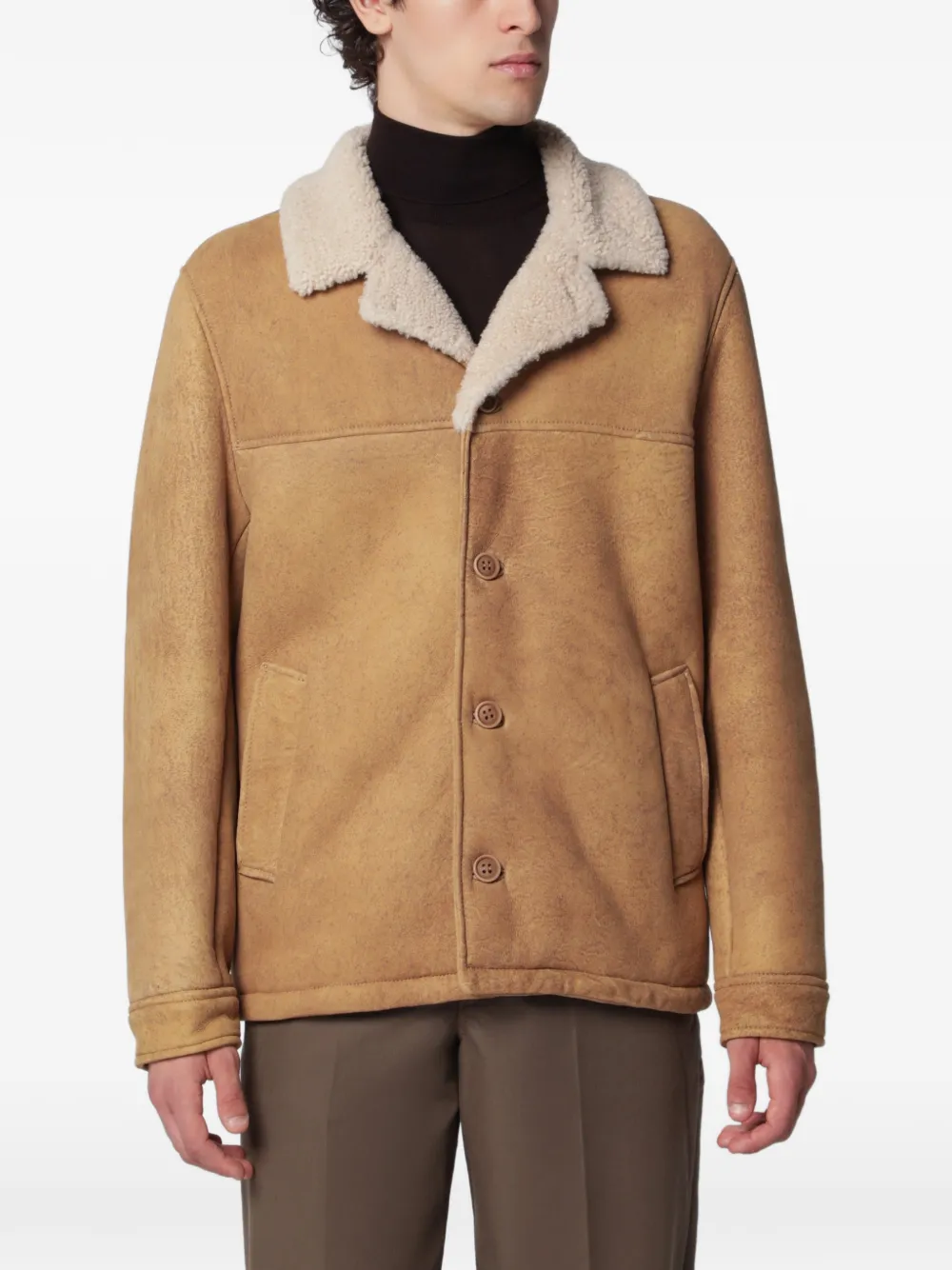 Salvatore Santoro Kali shearling-collar leather jacket - Marrone
