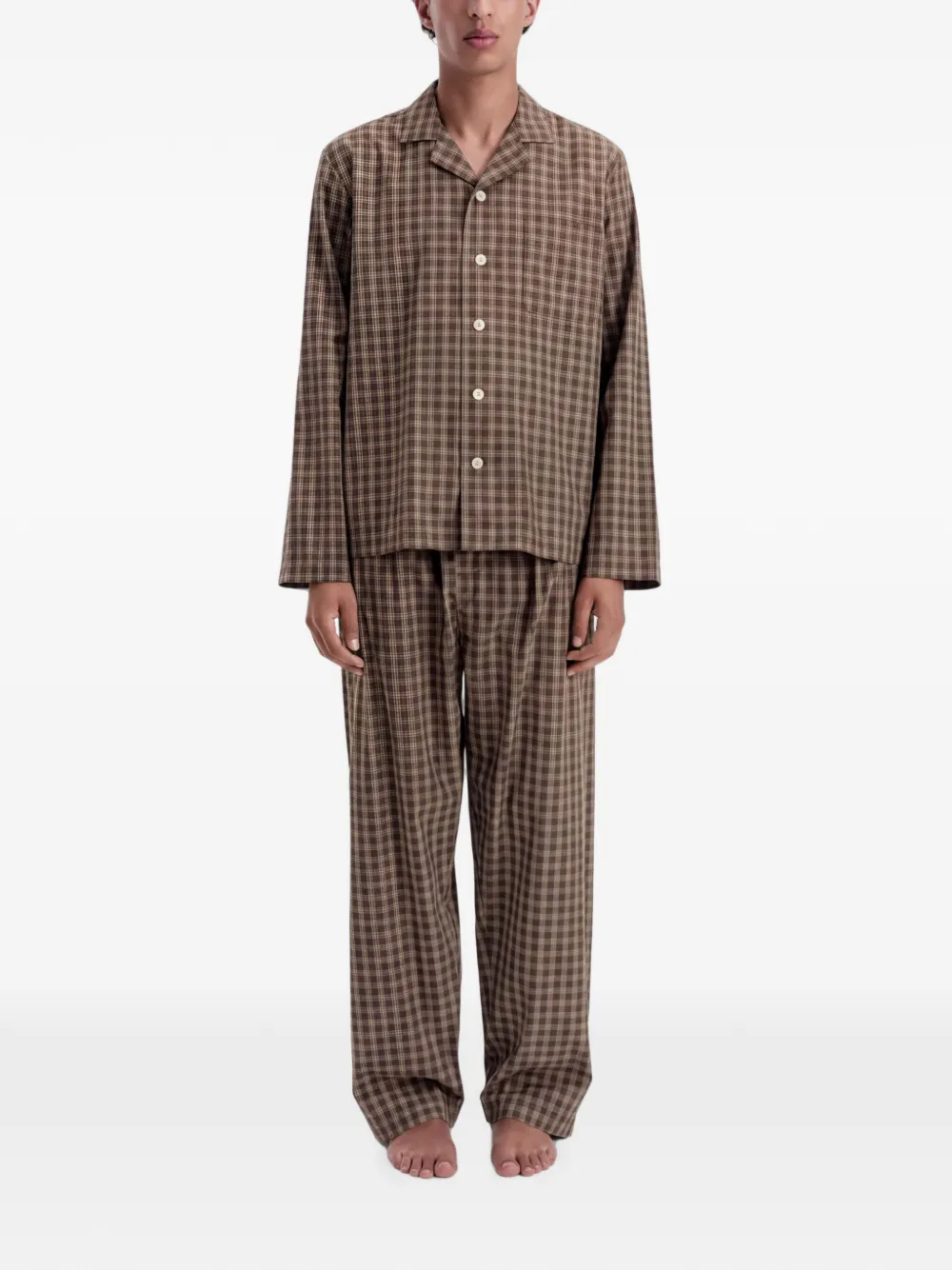 TEKLA Geruite katoenen pyjama Bruin