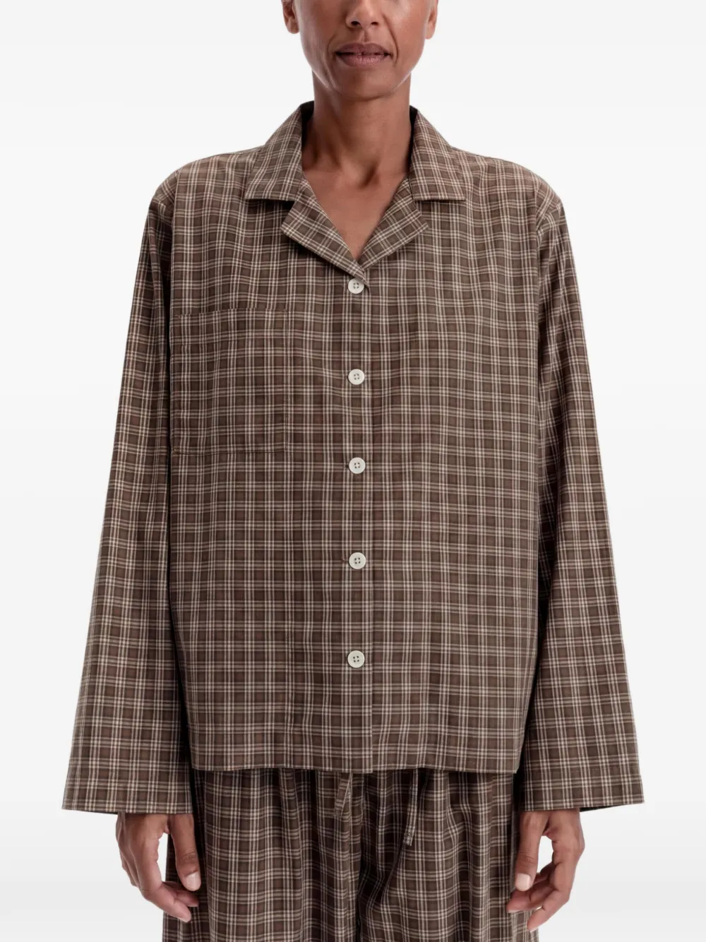 Tekla Check-print Cotton Pajamas in Brown, view 3