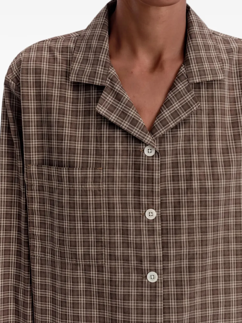 Tekla Check-print Cotton Pajamas in Brown, view 2