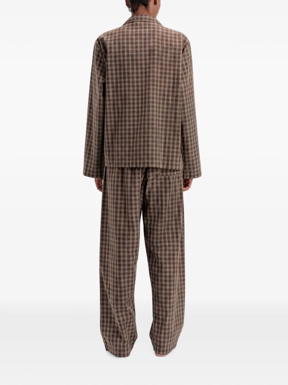 Tekla Check-print Cotton Pajamas in Brown, view 5