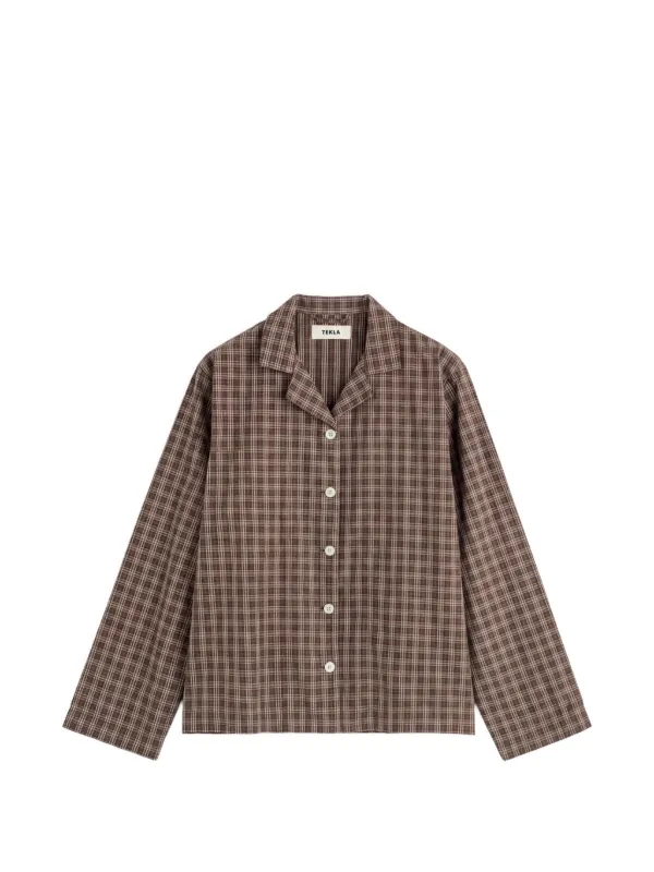 Tekla Check-print Cotton Pajamas in Brown