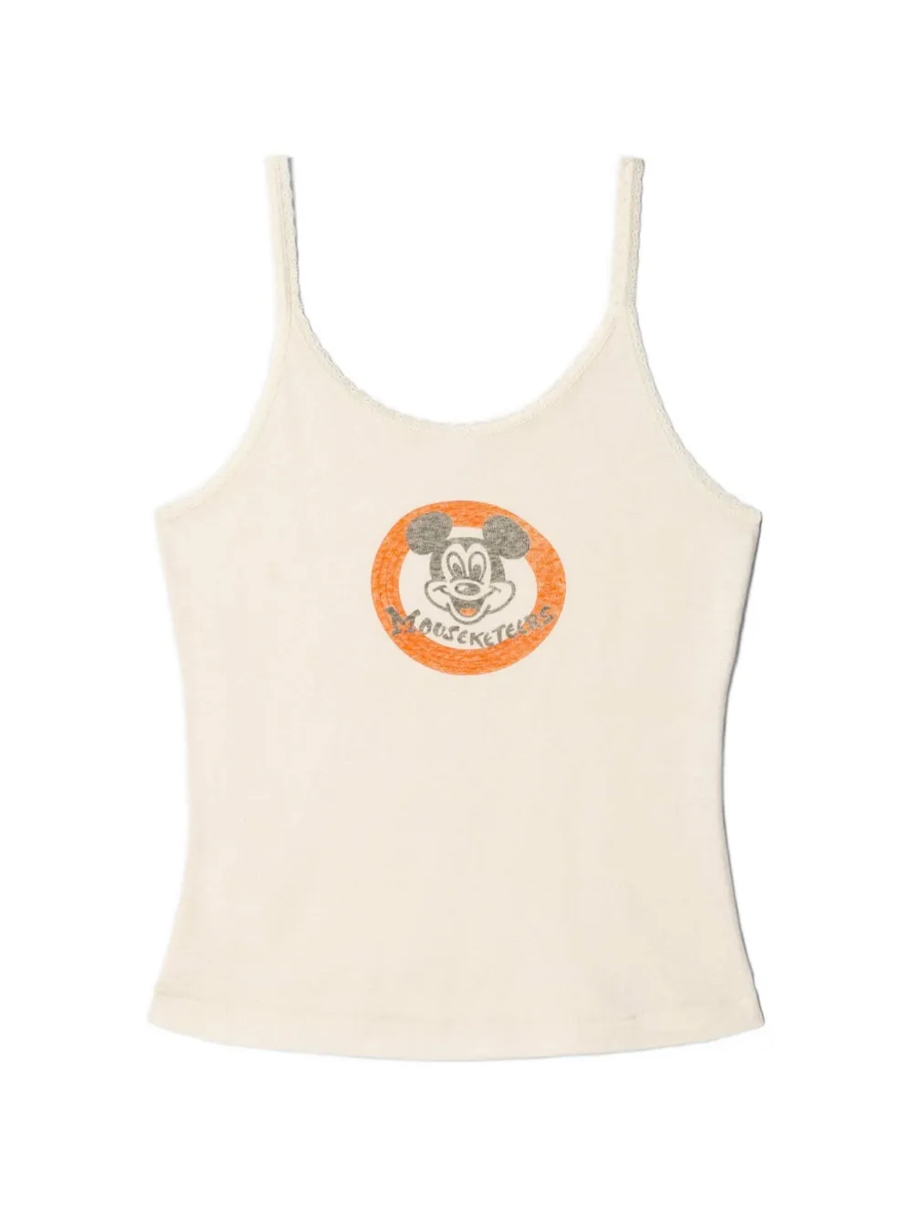 RE/DONE 70's graphic-print lace-trim top - Nude