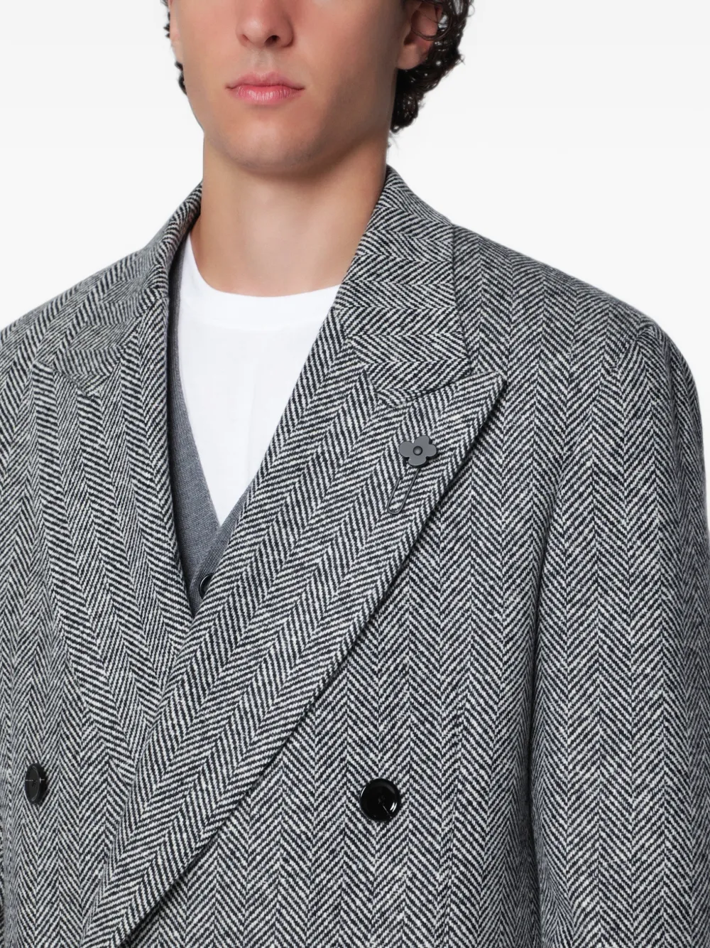 Lardini Jas met visgraatpatroon Grijs