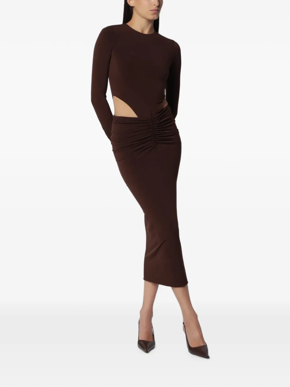 THE ANDAMANE Heloise midi-jurk met uitgesneden details Bruin