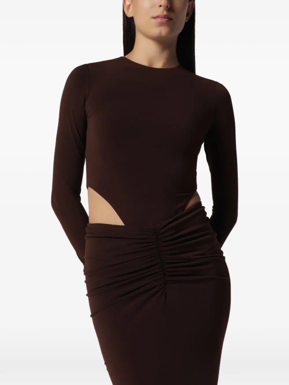 THE ANDAMANE Heloise midi-jurk met uitgesneden details Bruin