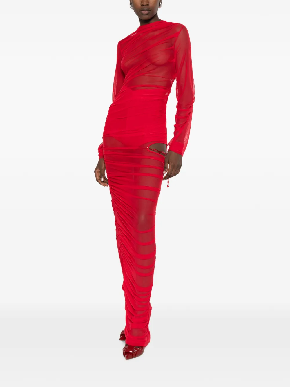 Atu Body Couture maxi-jurk verfraaid met kralen en ruches Rood