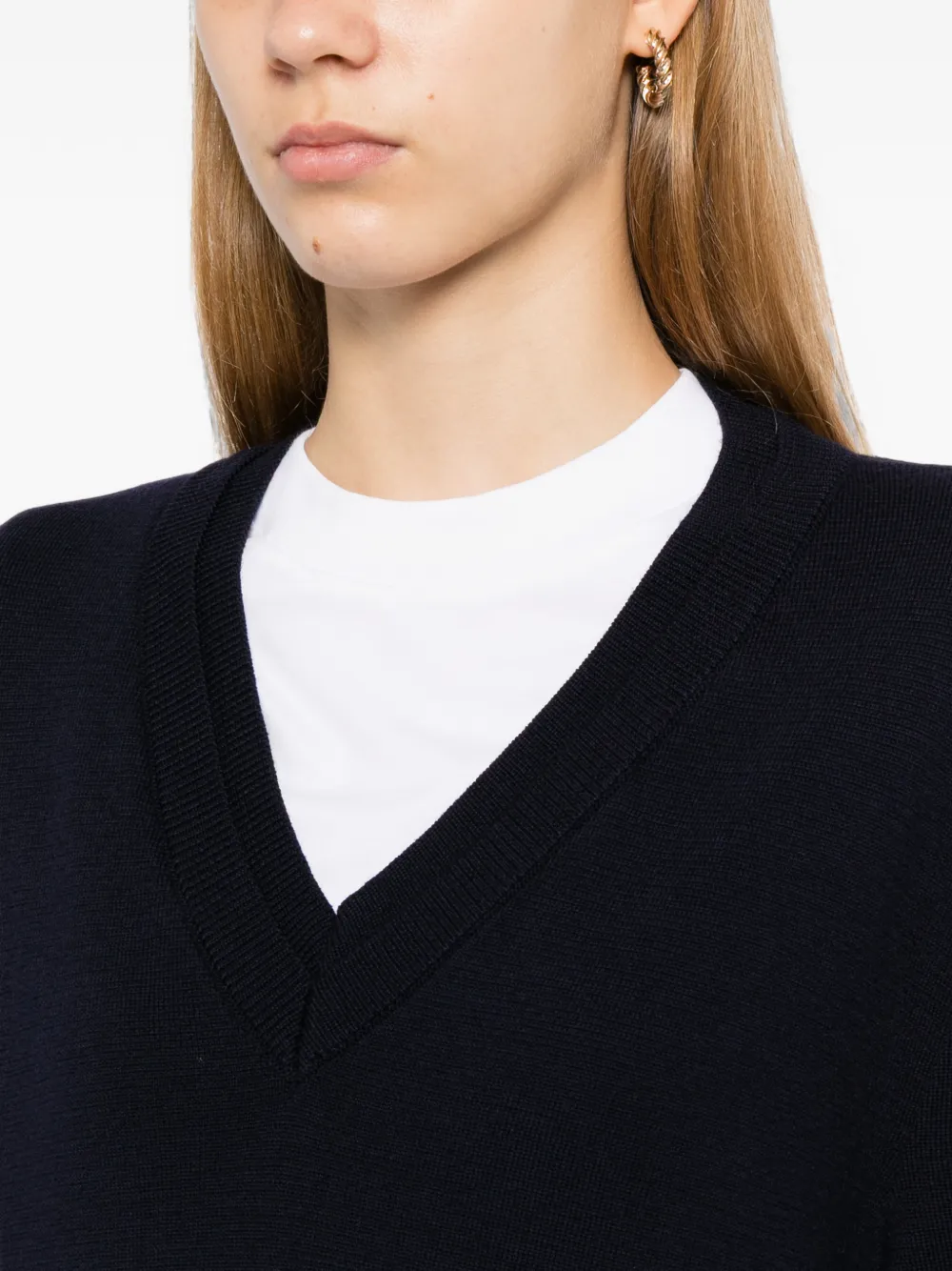 Róhe Merino-wool V-neck Sweater in Blue, view 5