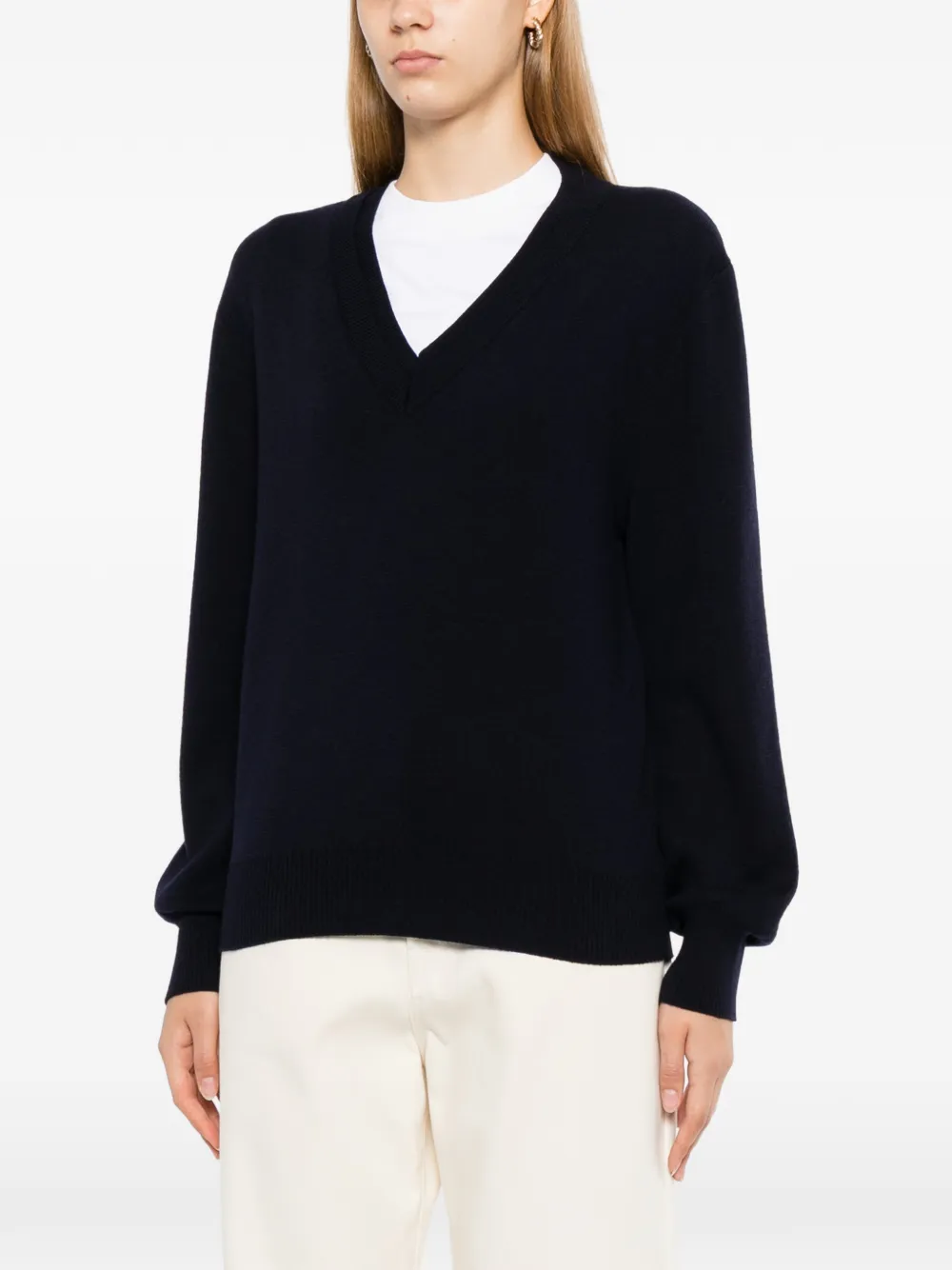 Róhe Merino-wool V-neck Sweater in Blue, view 3