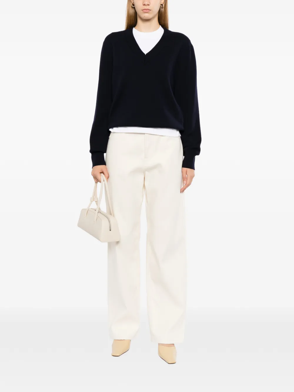 Róhe Merino-wool V-neck Sweater in Blue, view 2