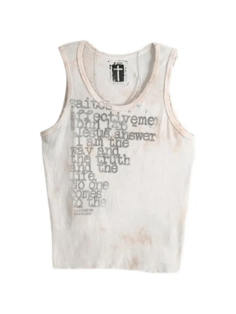 SAITOS distressed-effect slogan-print tank top