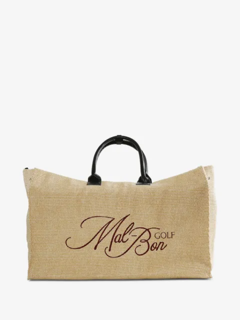 Malbon Golf bolso shopper grande de paja con logo bordado
