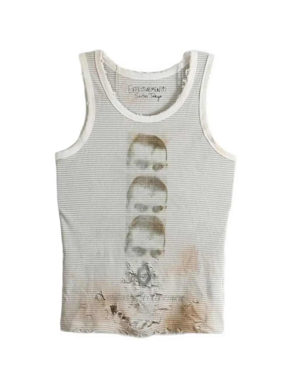 SAITOS Triple Ghost distressed striped tank - Bianco