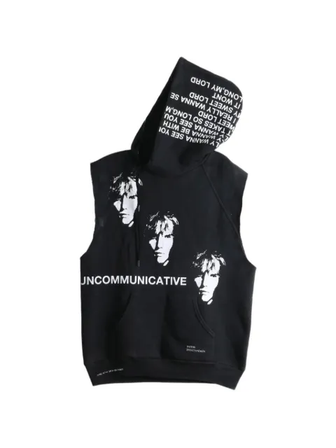 SAITOS asymmetric sleeveless graphic-print hoodie