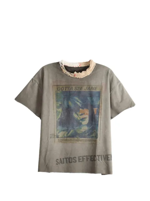 SAITOS See Jane graphic-print distressed-neck T-shirt