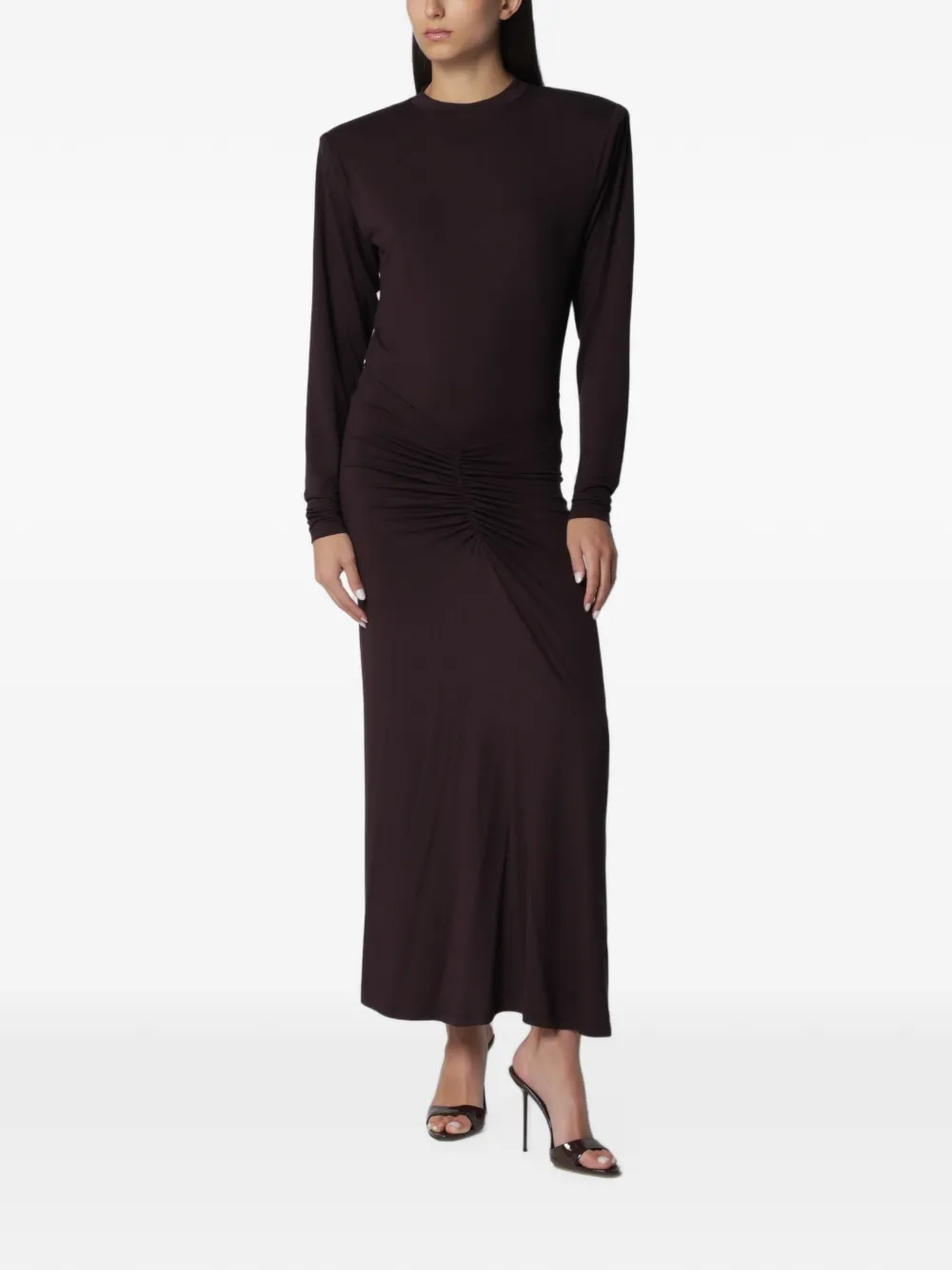 THE ANDAMANE ruched long-sleeve dress - Marrone