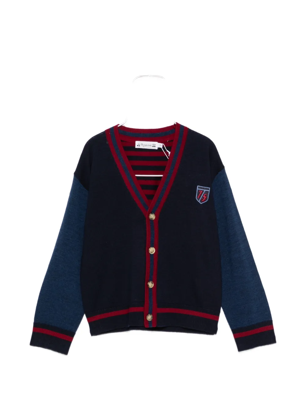 Bonpoint Jliuan logo-patch striped-trim cardigan - Blau