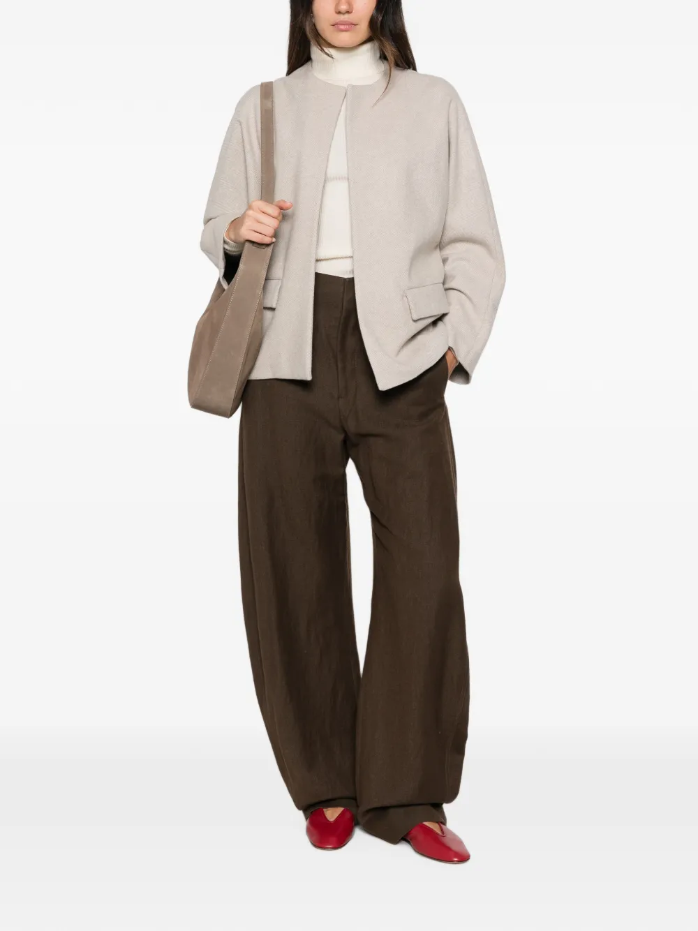 Liviana Conti Jack met klepzak en visgraatpatroon Beige