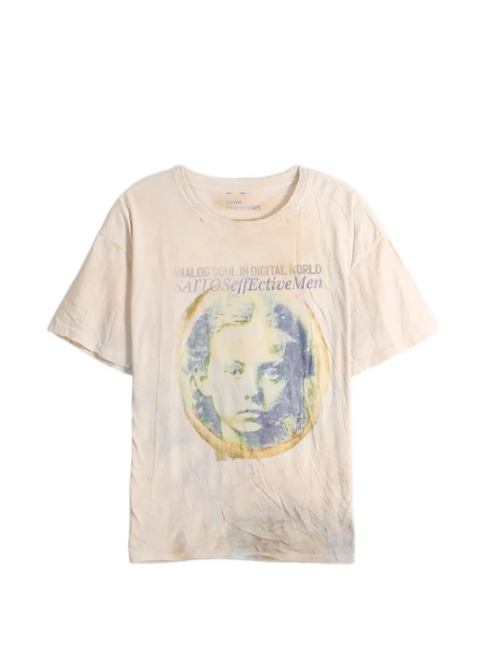 SAITOS Analog Soul graphic-print distressed T-shirt - Toni neutri