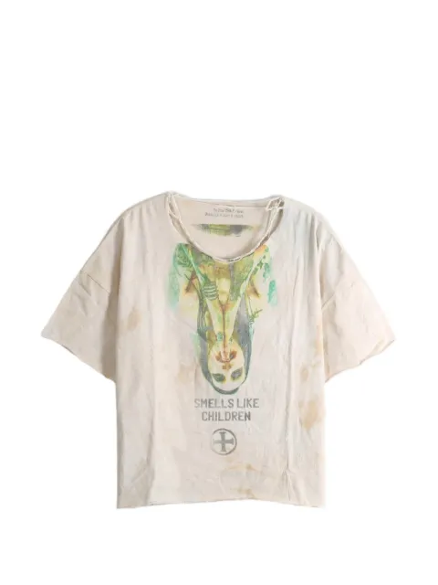 SAITOS graphic-print raw-edge T-shirt