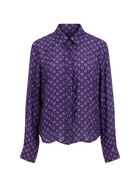Isaia ruffled geometric-print shirt