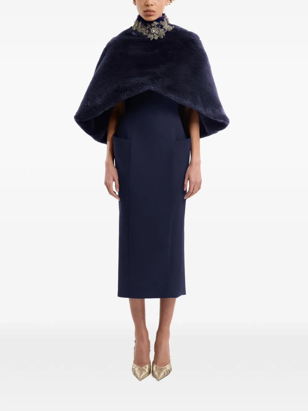 Gemy Maalouf crystal-embellished faux-fur bolero Blauw