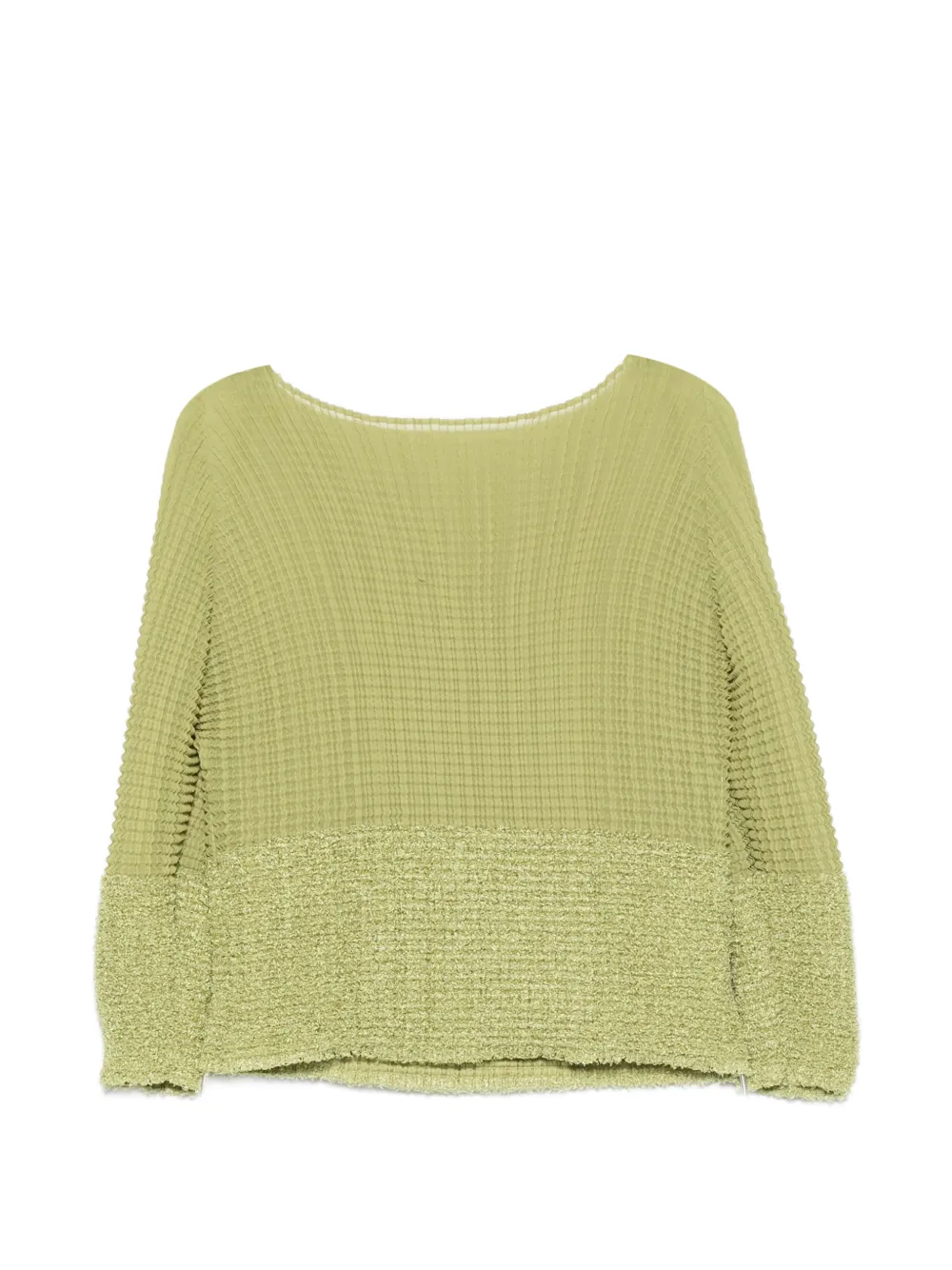 Issey Miyake plissé-effect three-quarter sleeve top Groen