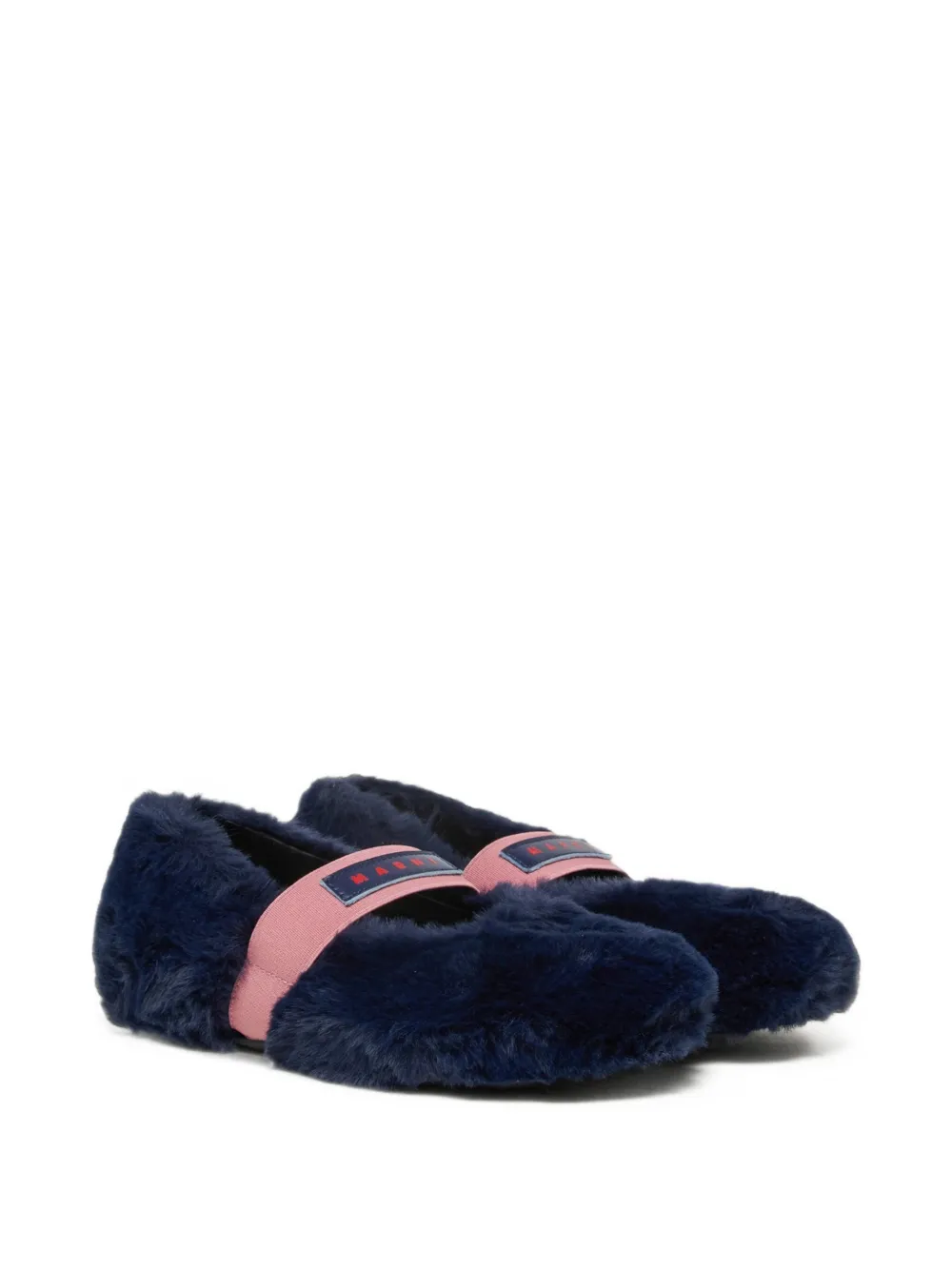 Marni Kids ballerines en fourrure artificielle grise avec bride élastique à logo - Bleu Marni Kids ballerines en fourrure artificielle grise avec bride élastique à logo - Bleu