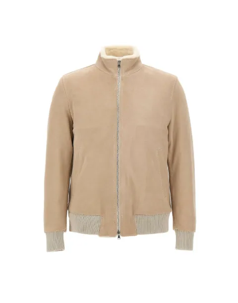 Barba Rivet shearling-lined suede jacket