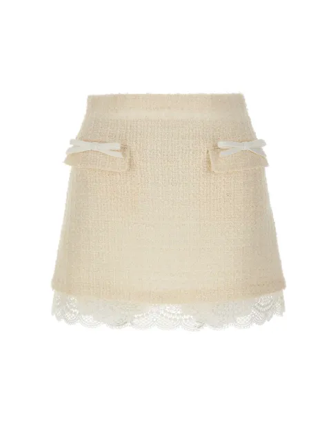 Self-Portrait mini lace-hem bouclé skirt