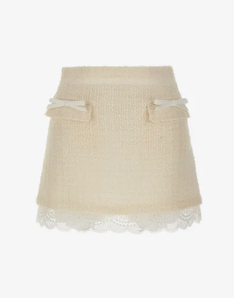 Self-Portrait mini lace-hem bouclé skirt