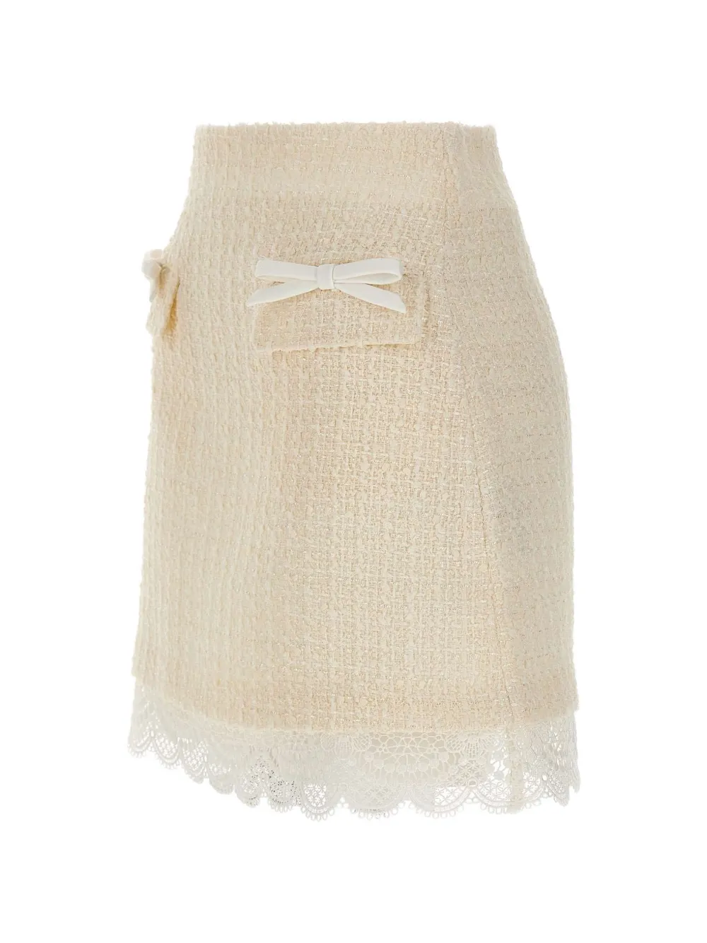 Self-Portrait mini lace-hem bouclé skirt Wit