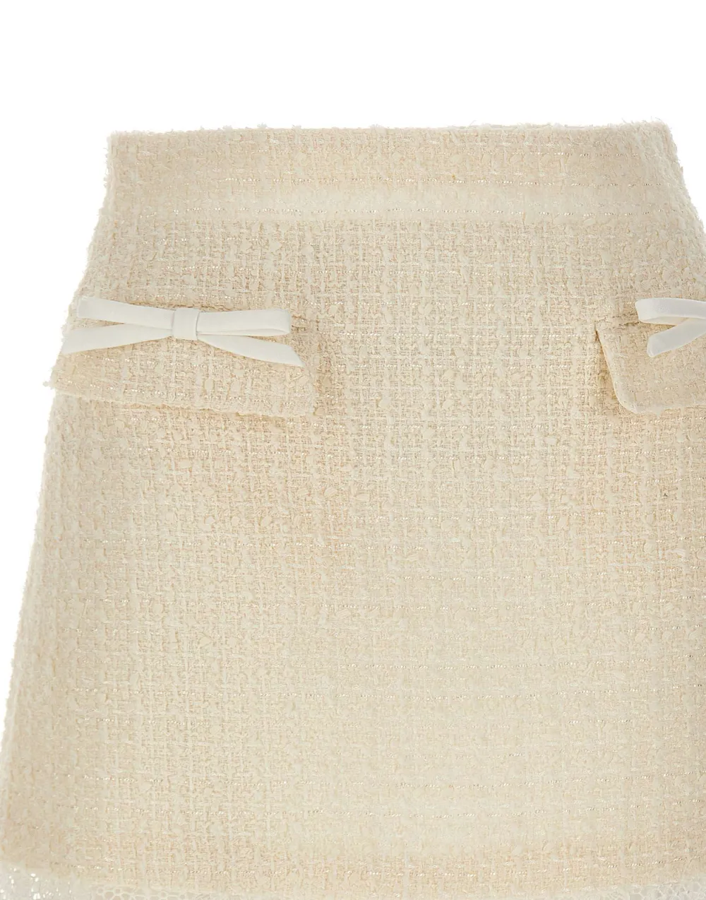 Self-Portrait mini lace-hem bouclé skirt Wit