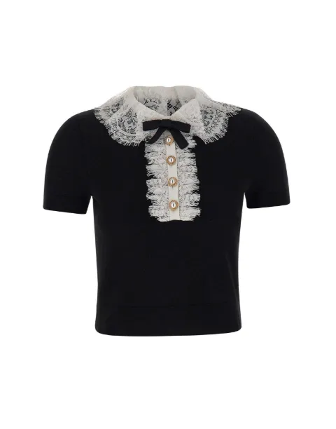 Self-Portrait lace-collar wool top