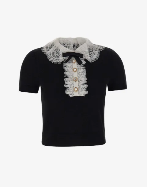 Self-Portrait lace-collar wool top