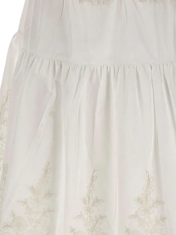 MAURIZIO MYKONOS lace-insert Ruffled Midi Dress | White | FARFETCH