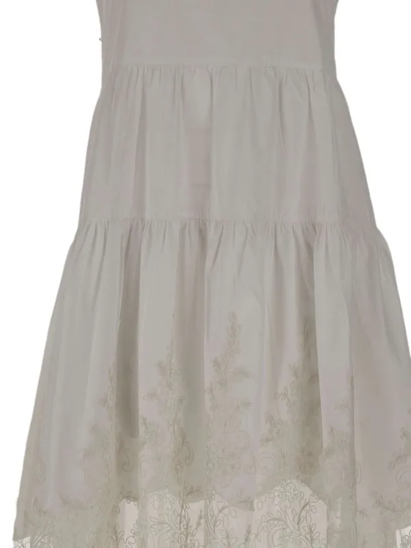 MAURIZIO MYKONOS lace-insert Ruffled Midi Dress | White | FARFETCH