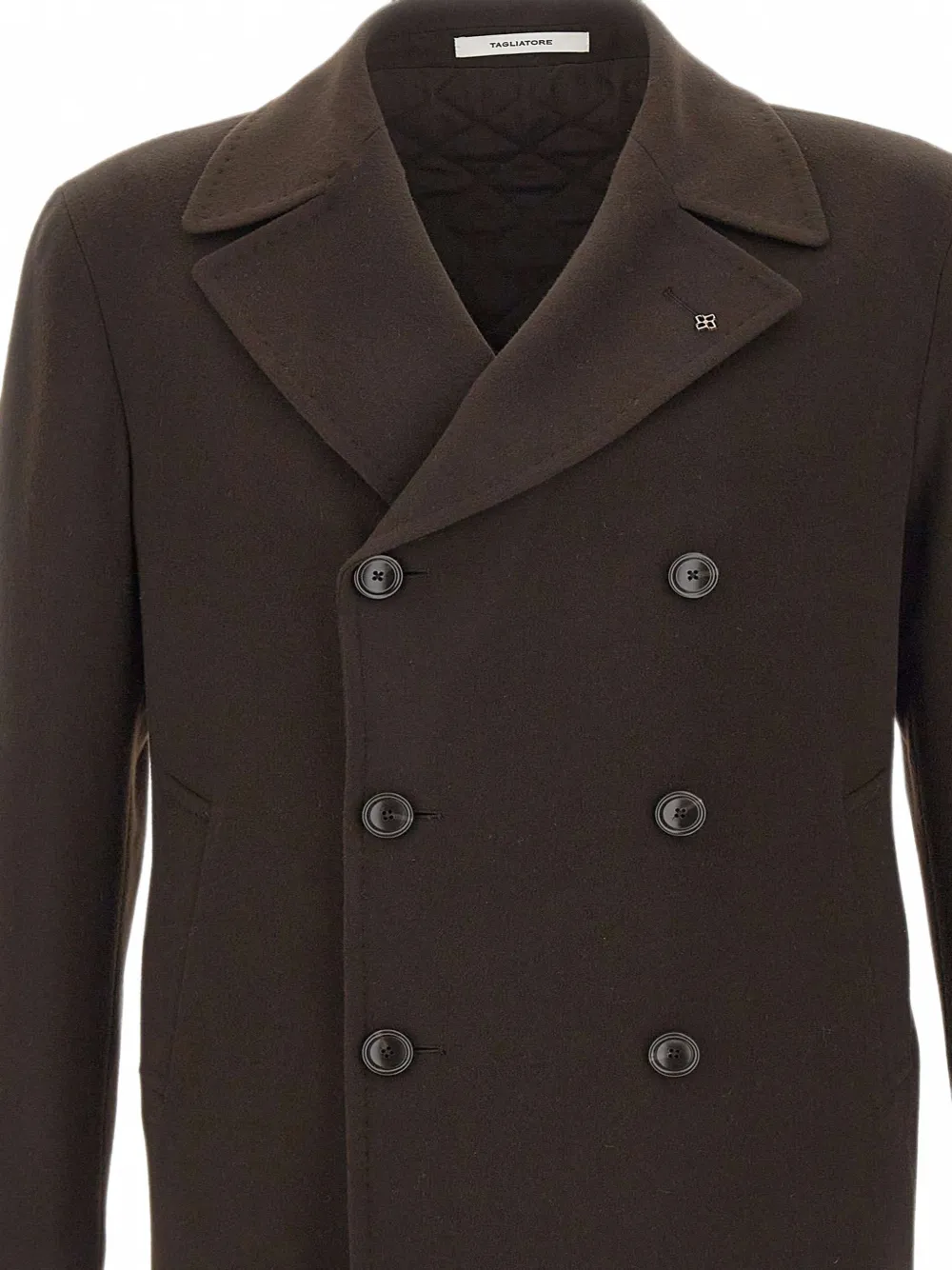 Tagliatore double-breasted logo-pin coat Bruin