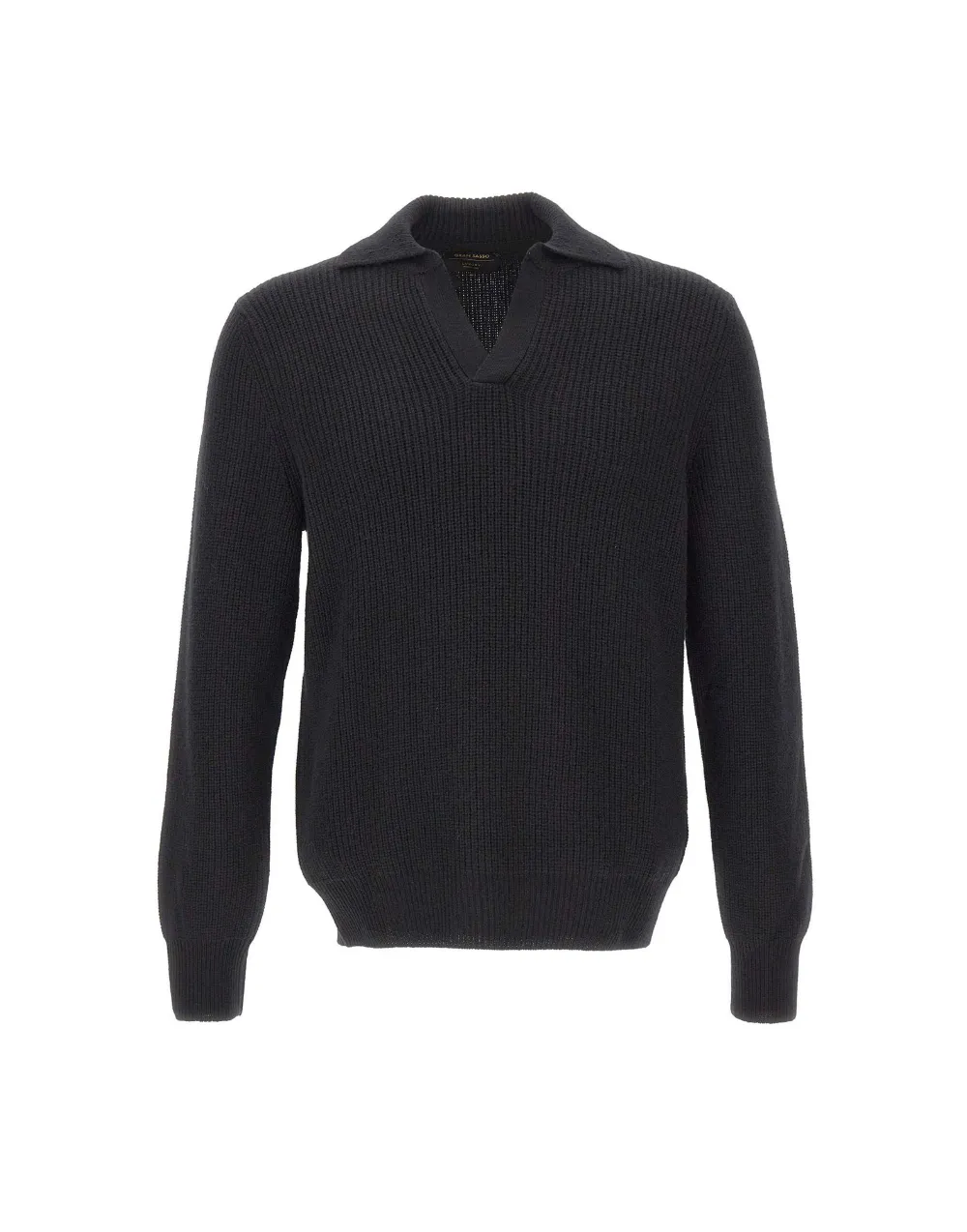 Gran Sasso ribbed-knit open-collar polo shirt - Schwarz