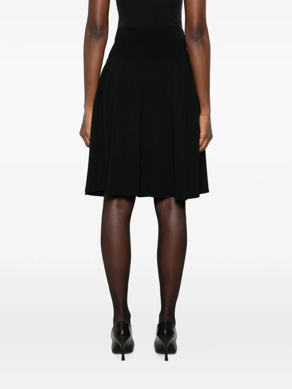 TOTEME ribbed-waist pleated midi skirt Zwart