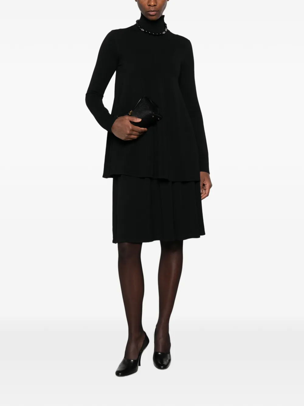 TOTEME ribbed-waist pleated midi skirt Zwart