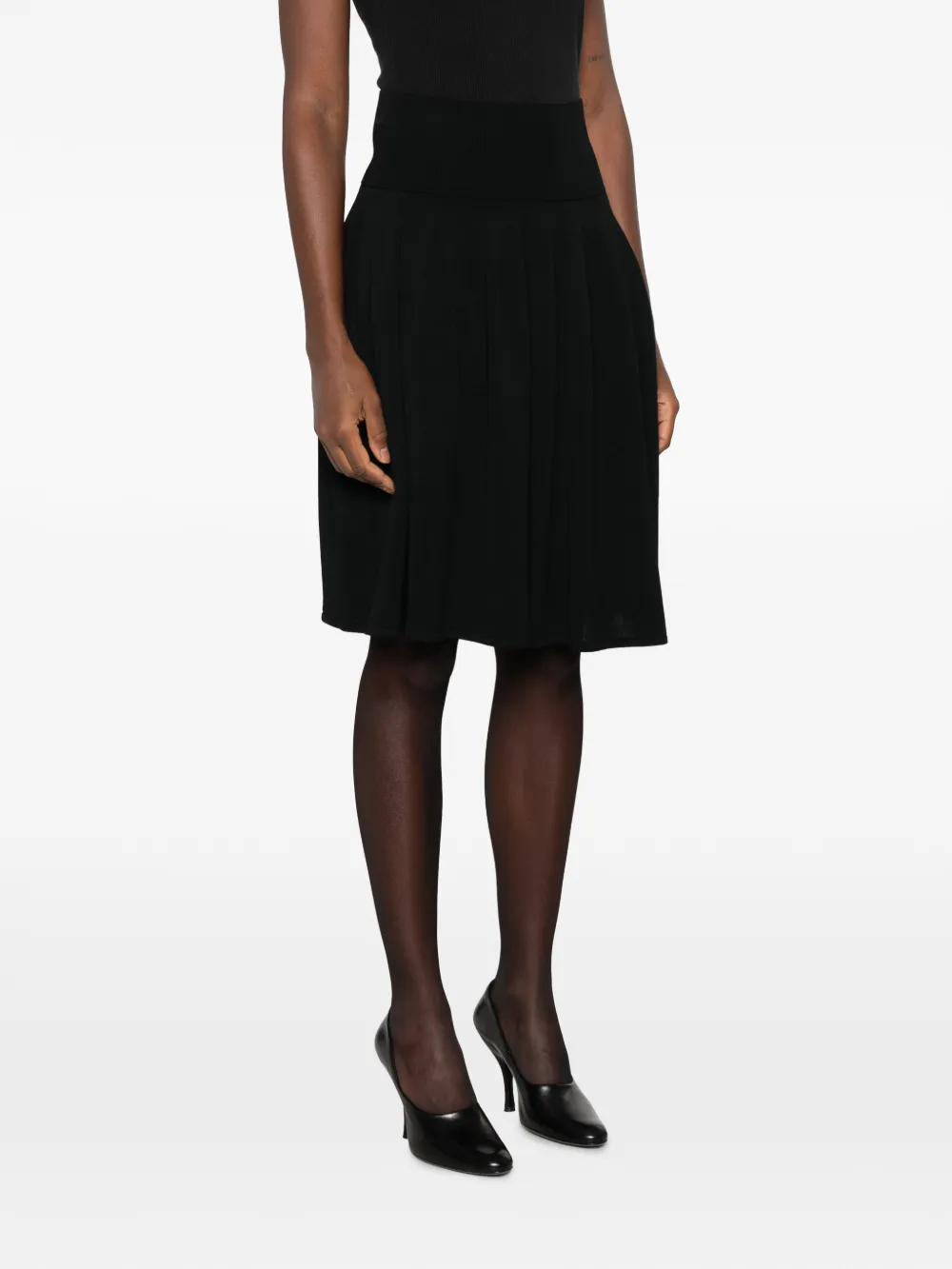 TOTEME ribbed-waist pleated midi skirt Zwart