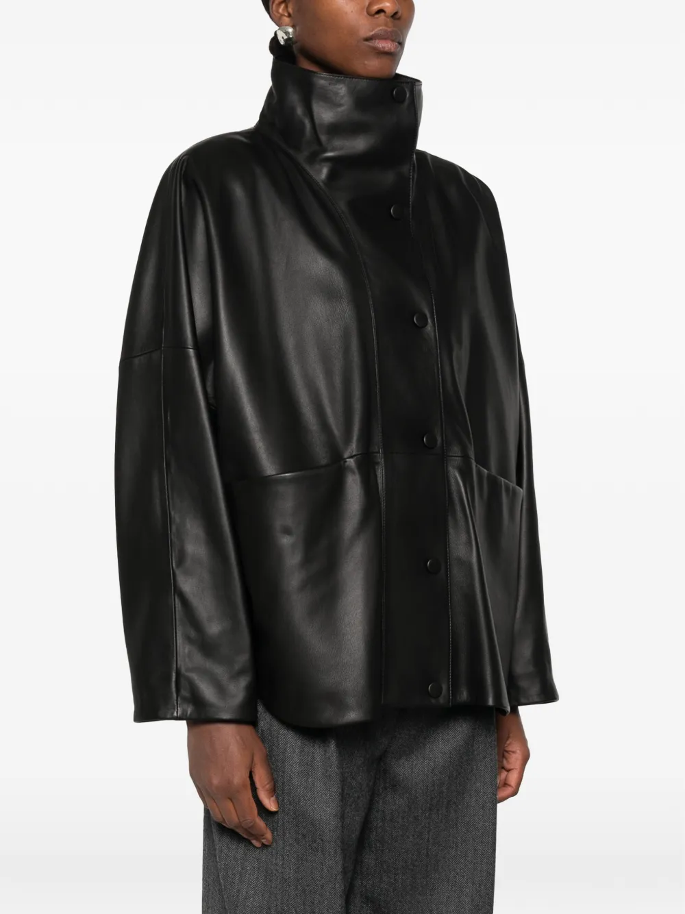 TOTEME Parachute leren jack Zwart